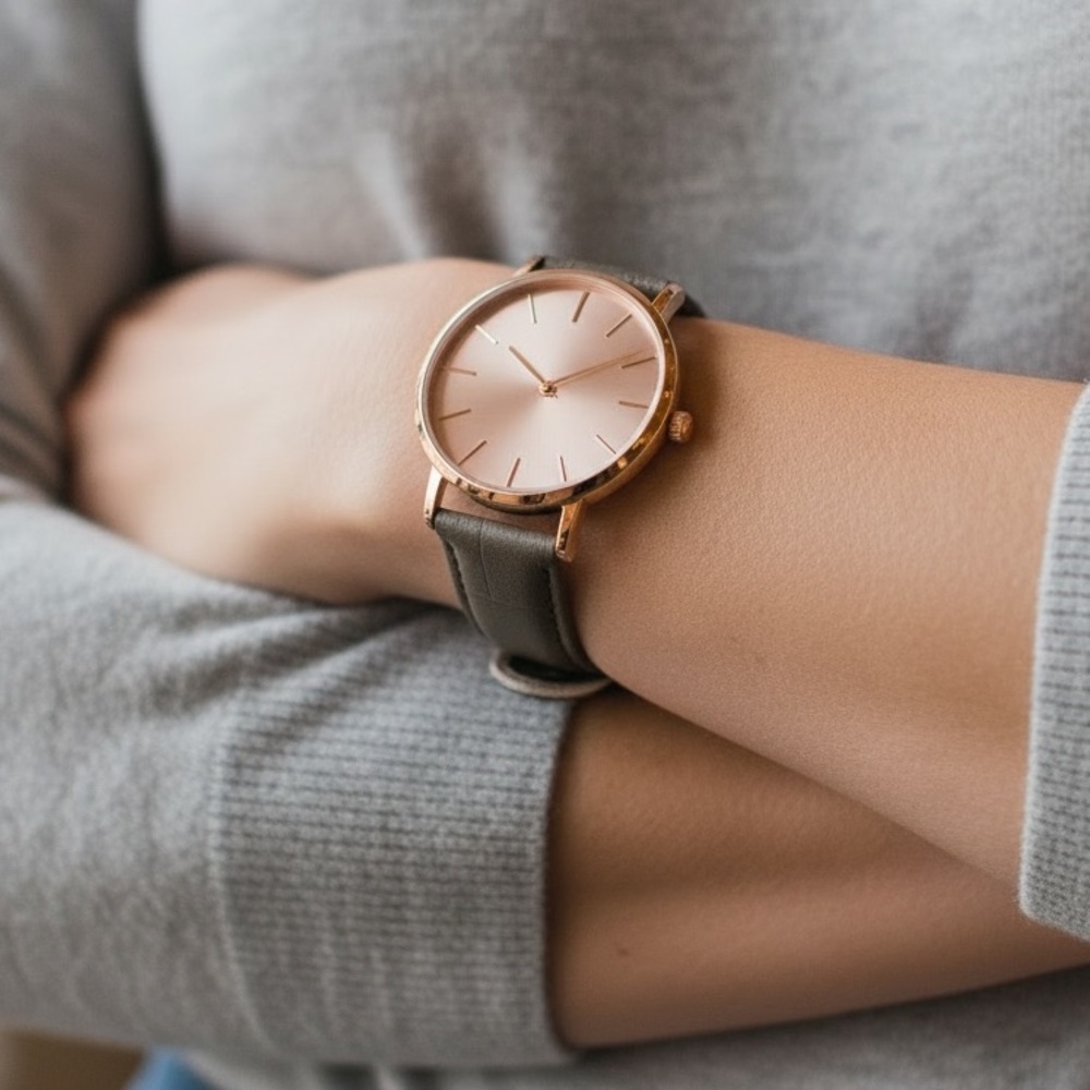 Monroe by Maestro Classique Rose Gold Watch Gray Leather NWOT New Battery
